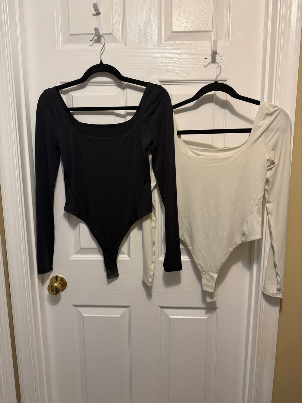 Lululemon Black & White Wundermost Ultra-Soft Nulu Square Long-Sleeve Bodysuit